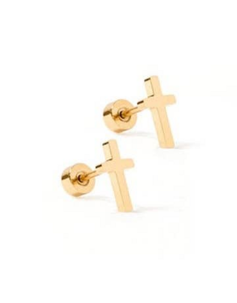LINNY & CO Catherine Cross Gold Screwback Stud Earrings