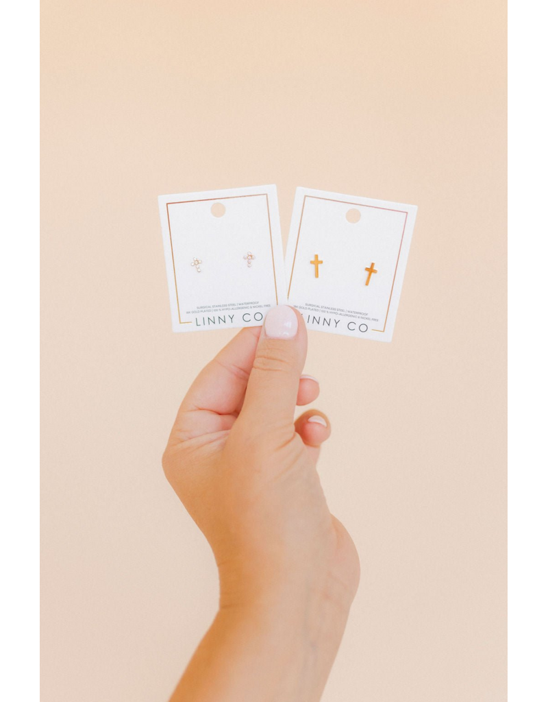 LINNY & CO Catherine Cross Gold Screwback Stud Earrings
