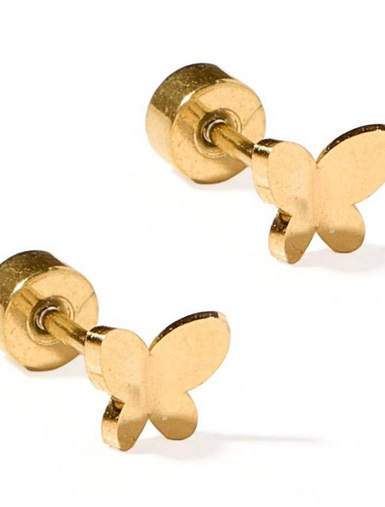 LINNY & CO Billie Butterfly Gold Screwback Stud Earrings