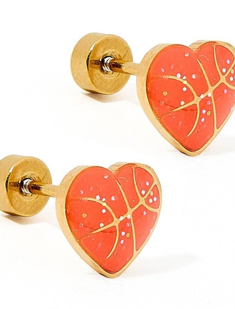 LINNY & CO Basketball Gold Screwback Stud Earrings