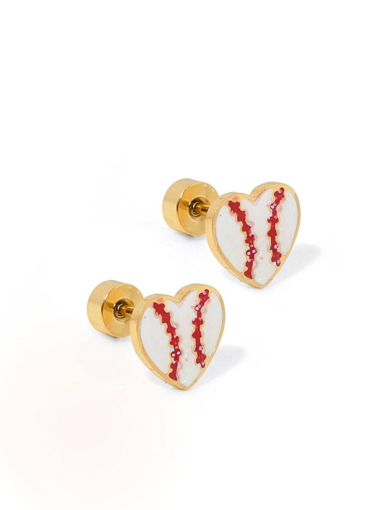 LINNY & CO Baseball Gold Screwback Stud Earrings