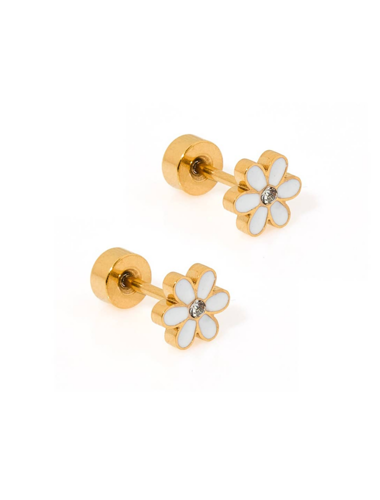 LINNY & CO Alli White Gold Screwback Stud Earrings