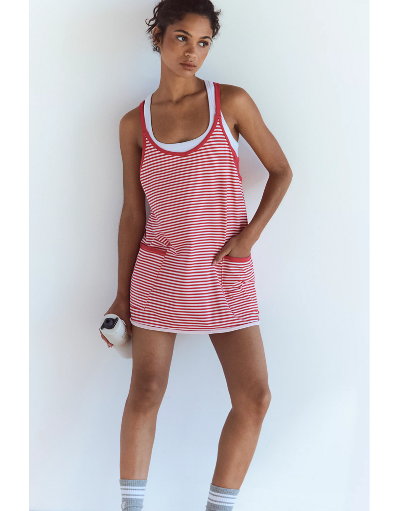 FREE PEOPLE MOVEMENT Hot Shot Printed Mini Dress in Court Stripe Grapefruit