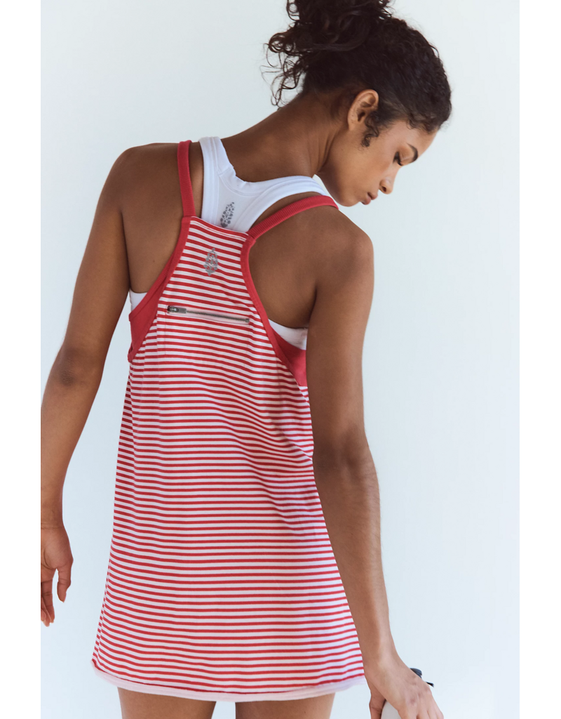 FREE PEOPLE MOVEMENT Hot Shot Printed Mini Dress in Court Stripe Grapefruit