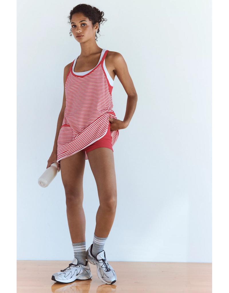 FREE PEOPLE MOVEMENT Hot Shot Printed Mini Dress in Court Stripe Grapefruit