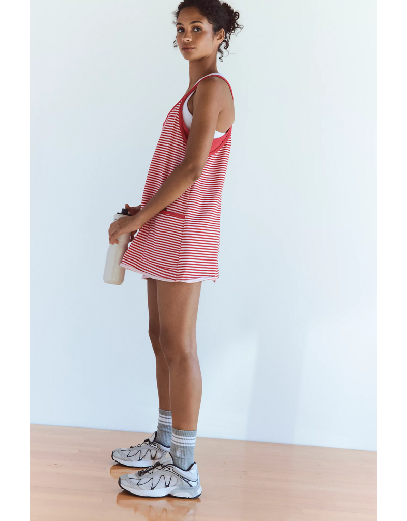 FREE PEOPLE MOVEMENT Hot Shot Printed Mini Dress in Court Stripe Grapefruit