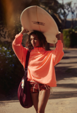 FREE PEOPLE MOVEMENT A Cut Above Mock Neck Pullover Sweatshirt in Neon Coral