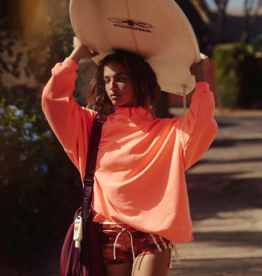 FREE PEOPLE MOVEMENT A Cut Above Mock Neck Pullover Sweatshirt in Neon Coral