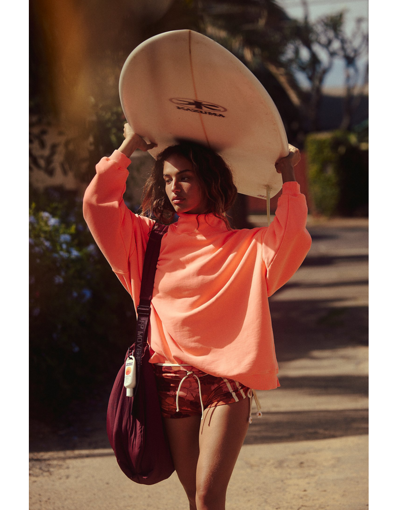 FREE PEOPLE MOVEMENT A Cut Above Mock Neck Pullover Sweatshirt in Neon Coral