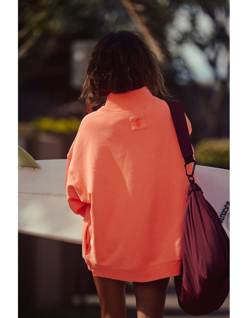 FREE PEOPLE MOVEMENT A Cut Above Mock Neck Pullover Sweatshirt in Neon Coral
