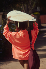 FREE PEOPLE MOVEMENT A Cut Above Mock Neck Pullover Sweatshirt in Neon Coral