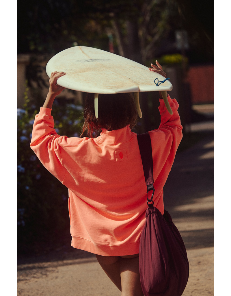 FREE PEOPLE MOVEMENT A Cut Above Mock Neck Pullover Sweatshirt in Neon Coral