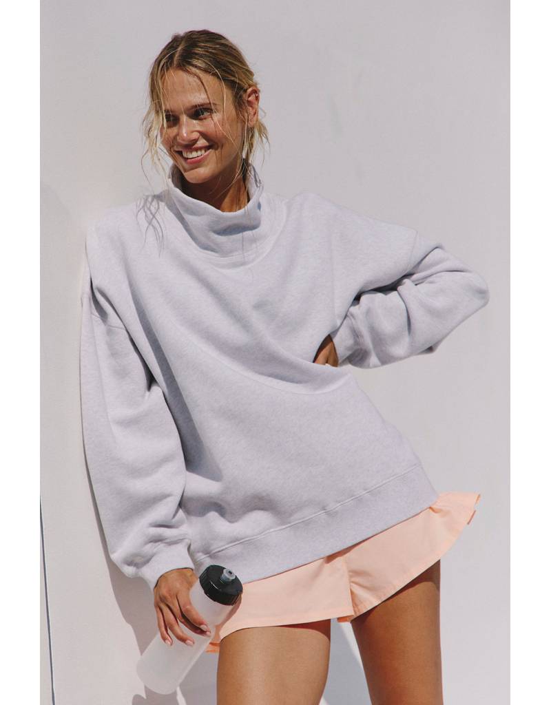 FREE PEOPLE MOVEMENT A Cut Above Mock Neck Pullover Sweatshirt in White Heather Grey