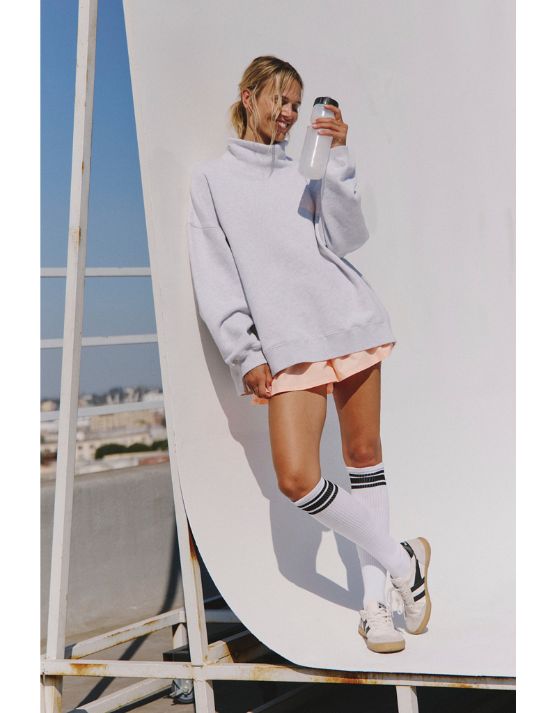 FREE PEOPLE MOVEMENT A Cut Above Mock Neck Pullover Sweatshirt in White Heather Grey