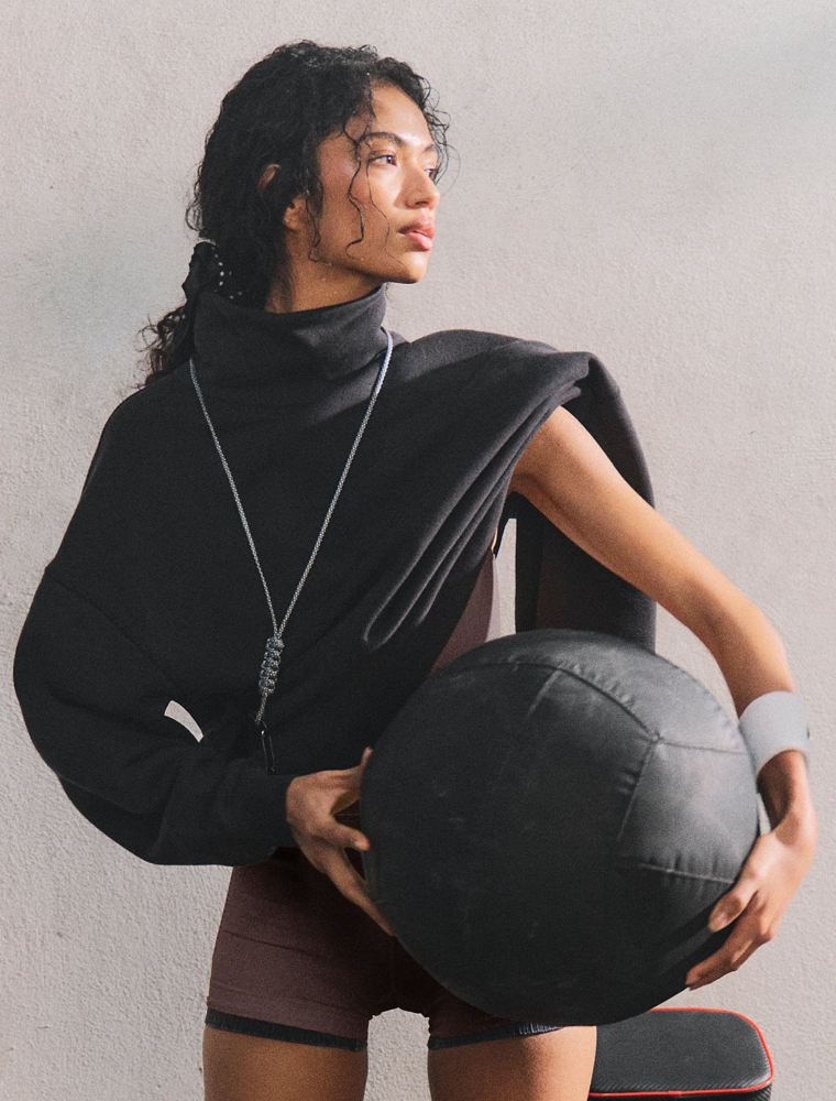 FREE PEOPLE MOVEMENT A Cut Above Mock Neck Pullover Sweatshirt in Black