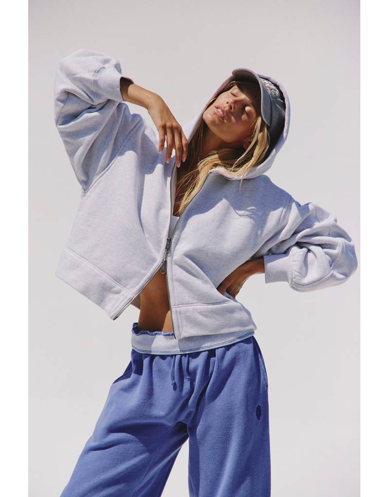 FREE PEOPLE MOVEMENT A Cut Above Zip-Up Hoodie in White Heather Grey