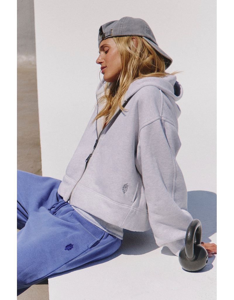 FREE PEOPLE MOVEMENT A Cut Above Zip-Up Hoodie in White Heather Grey