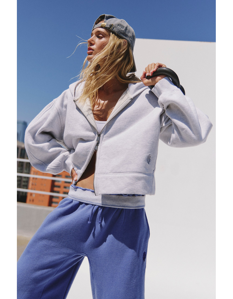 FREE PEOPLE MOVEMENT A Cut Above Zip-Up Hoodie in White Heather Grey