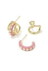 KENDRA SCOTT DESIGN Jane Gold Huggie Earrings in Dark Pink Enamel