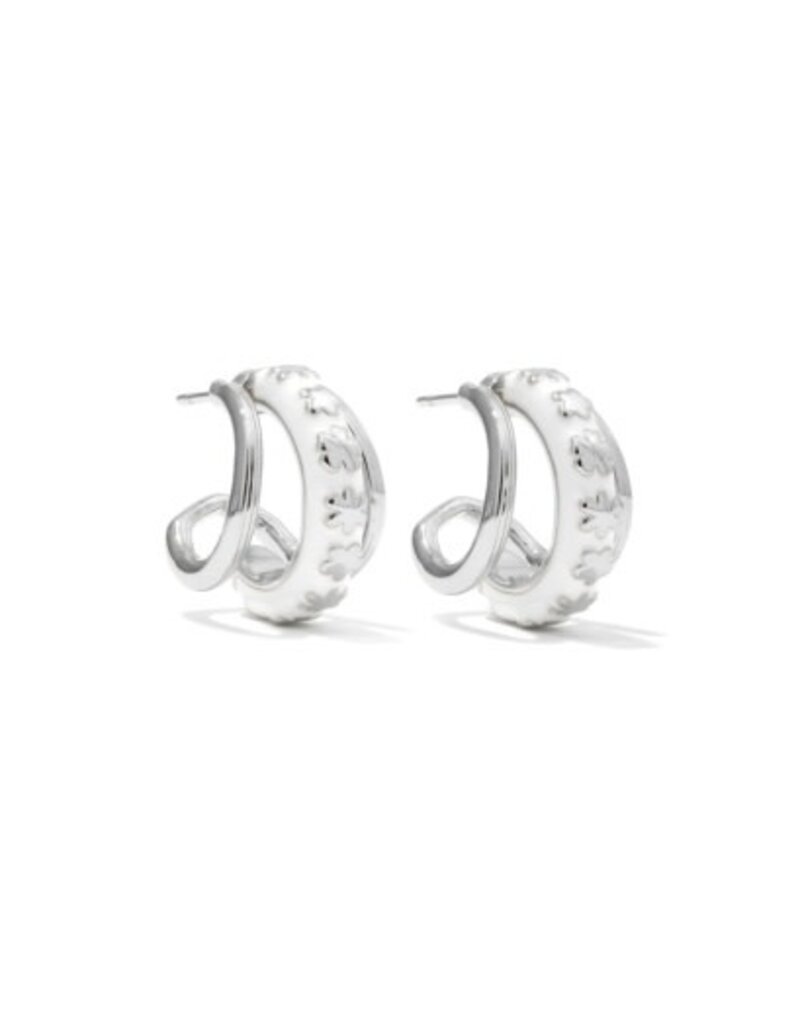 KENDRA SCOTT DESIGN Jane Silver Huggie Earrings in White Enamel