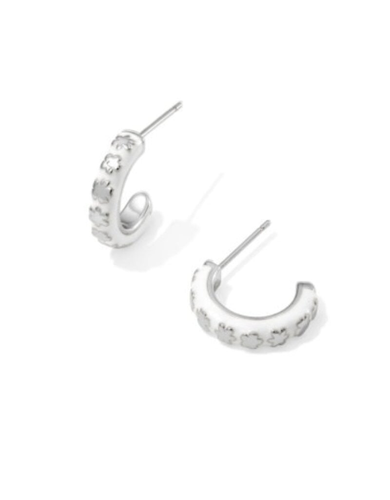 KENDRA SCOTT DESIGN Jane Silver Huggie Earrings in White Enamel