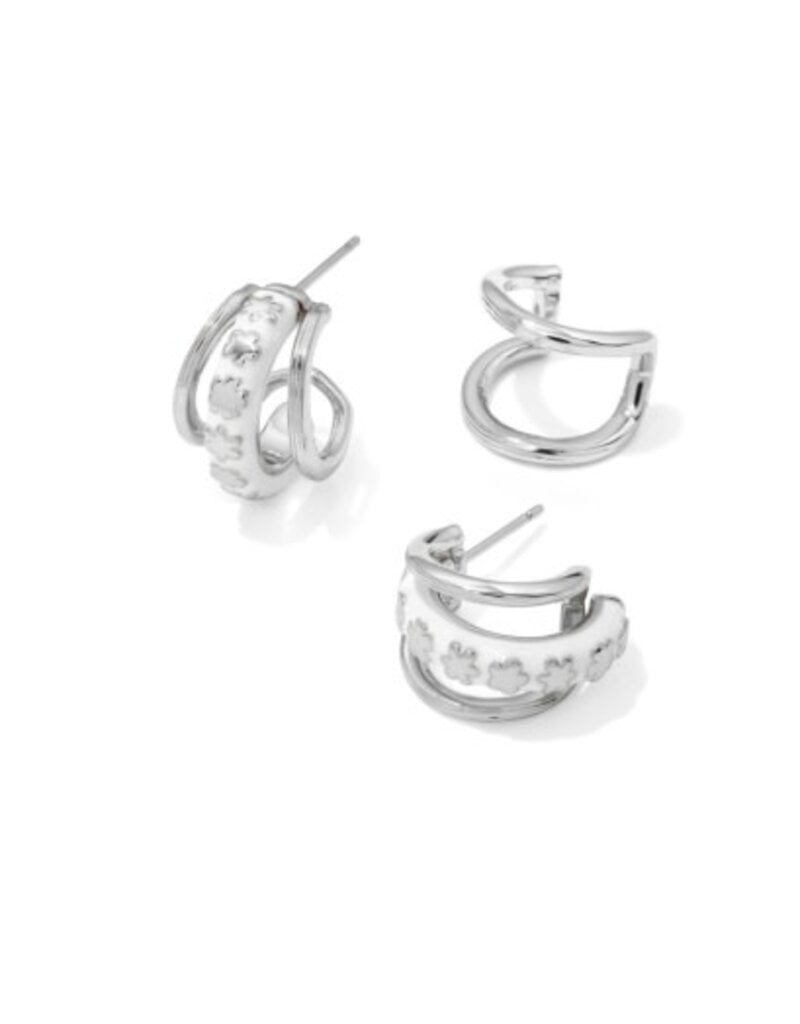 KENDRA SCOTT DESIGN Jane Silver Huggie Earrings in White Enamel