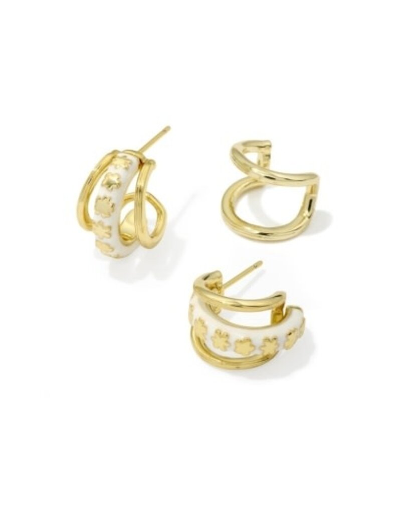 KENDRA SCOTT DESIGN Jane Gold Huggie Earrings in White Enamel