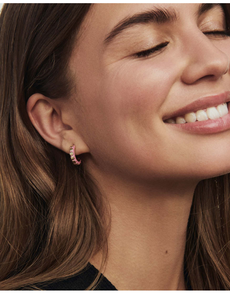 KENDRA SCOTT DESIGN Jane Gold Huggie Earrings in Dark Pink Enamel