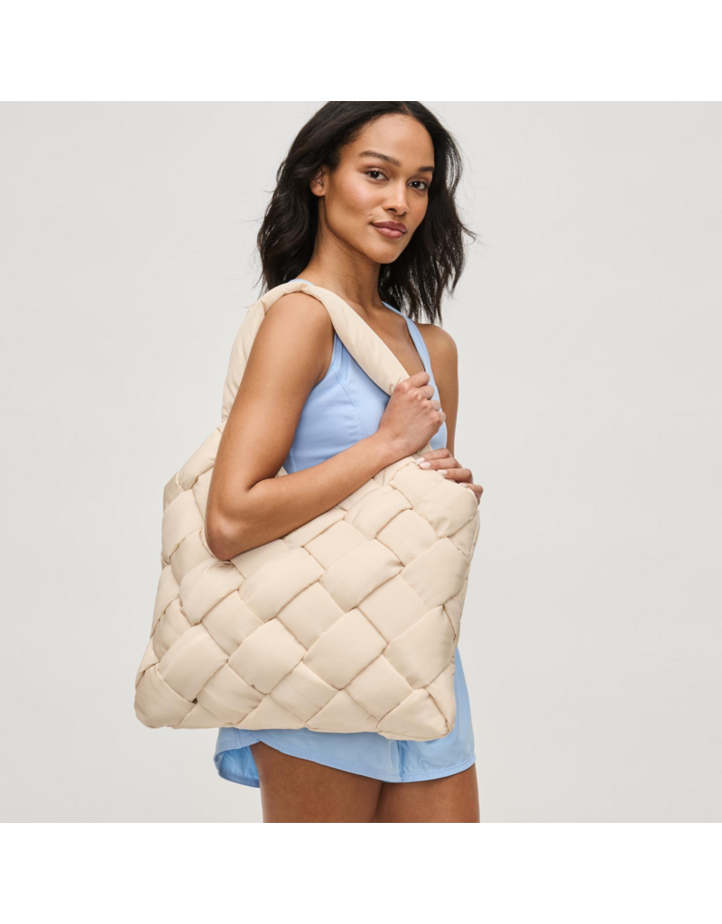 SOL & SELENE Illumine Woven Nylon Tote in Cream