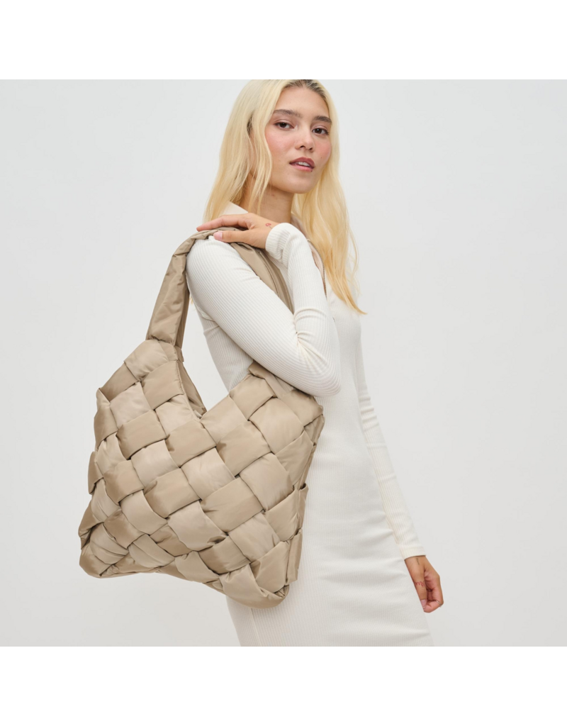 SOL & SELENE Illumine Woven Nylon Tote in Nude