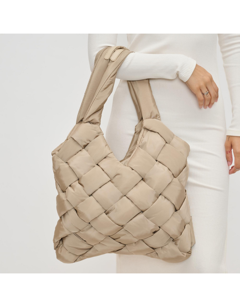 SOL & SELENE Illumine Woven Nylon Tote in Nude