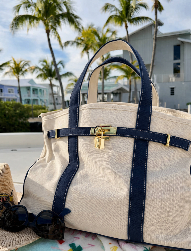 CORAL STRANDS Boatkin Tote Bag in Navy Blue