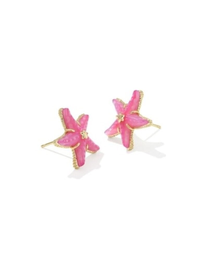 KENDRA SCOTT DESIGN Parker Starfish Gold Stud Earrings in Bright Pink Mother-of-Pearl