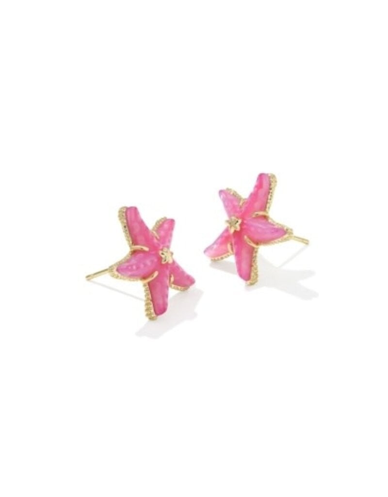 KENDRA SCOTT DESIGN Parker Starfish Gold Stud Earrings in Bright Pink Mother-of-Pearl