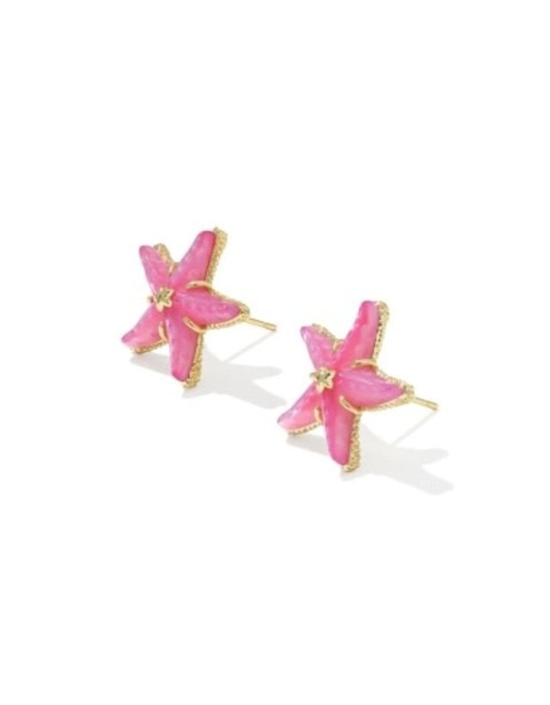 KENDRA SCOTT DESIGN Parker Starfish Gold Stud Earrings in Bright Pink Mother-of-Pearl
