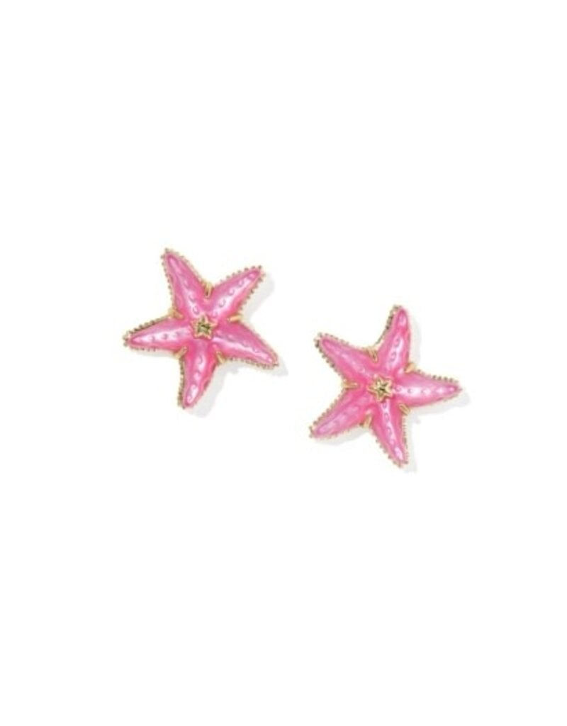 KENDRA SCOTT DESIGN Parker Starfish Gold Stud Earrings in Bright Pink Mother-of-Pearl