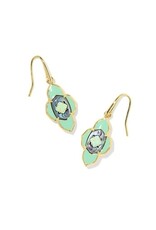 KENDRA SCOTT DESIGN Abbie Medallion Small Gold Drop Earrings in Abalone Sea Green Mix