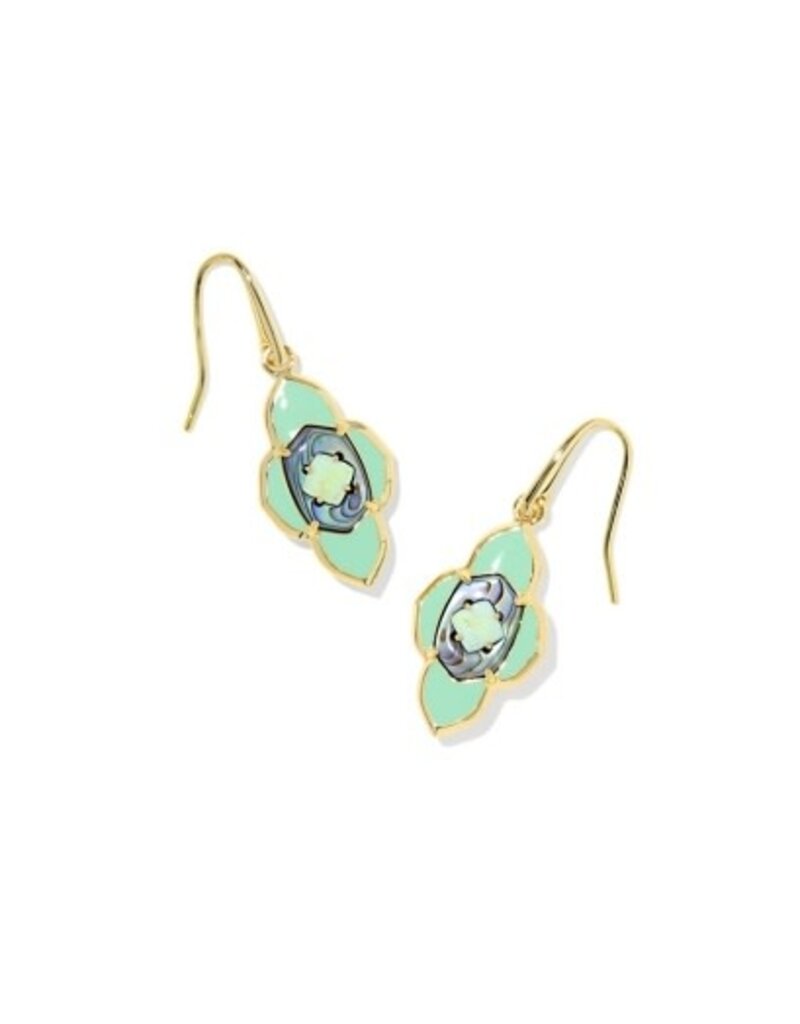 KENDRA SCOTT DESIGN Abbie Medallion Small Gold Drop Earrings in Abalone Sea Green Mix