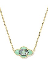 KENDRA SCOTT DESIGN Abbie Medallion Gold Short Pendant Necklace in Abalone Sea Green Mix