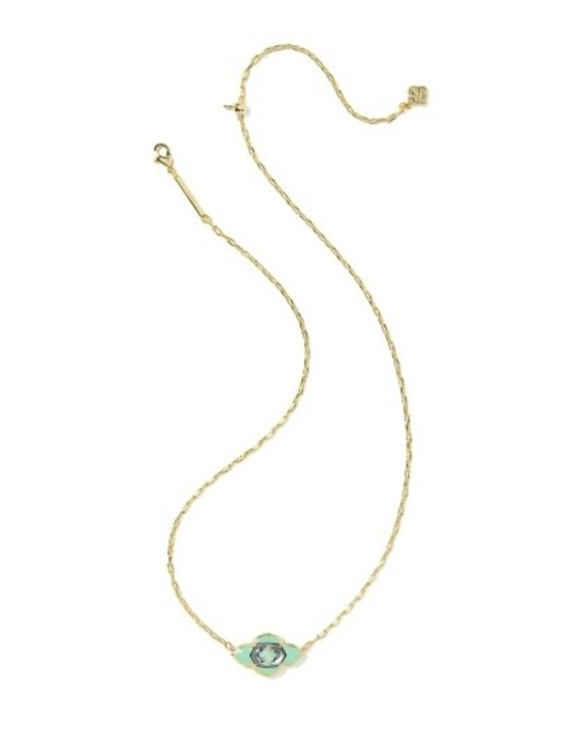 KENDRA SCOTT DESIGN Abbie Medallion Gold Short Pendant Necklace in Abalone Sea Green Mix