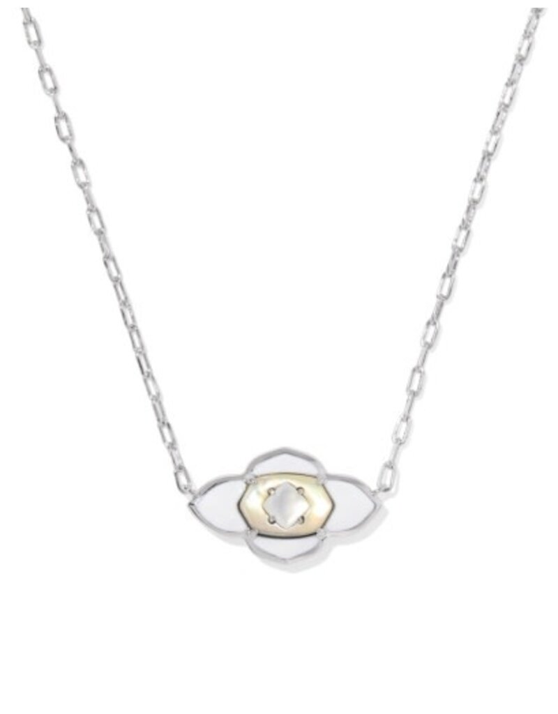 KENDRA SCOTT DESIGN Abbie Medallion Silver Short Pendant Necklace in White Mix