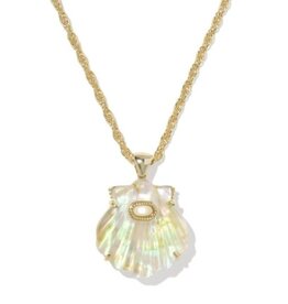 KENDRA SCOTT DESIGN Lucia Shell Gold Short Pendant Necklace in Iridescent Abalone