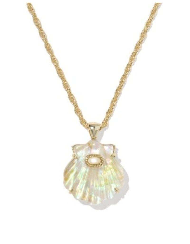KENDRA SCOTT DESIGN Lucia Shell Gold Short Pendant Necklace in Iridescent Abalone