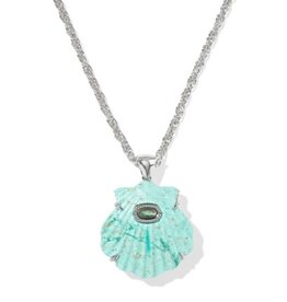 KENDRA SCOTT DESIGN Lucia Shell Silver Short Pendant Necklace in Sea Green Chrysocolla