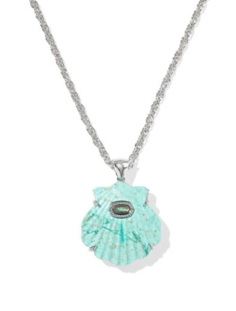 KENDRA SCOTT DESIGN Lucia Shell Silver Short Pendant Necklace in Sea Green Chrysocolla