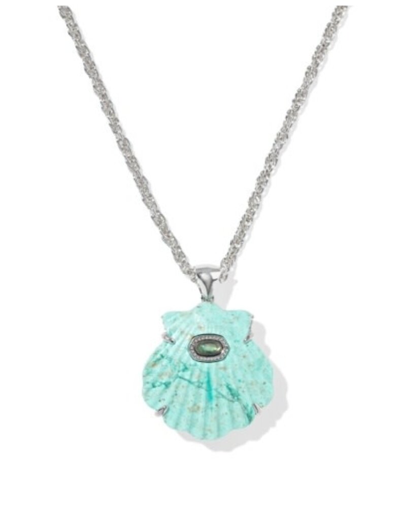 KENDRA SCOTT DESIGN Lucia Shell Silver Short Pendant Necklace in Sea Green Chrysocolla