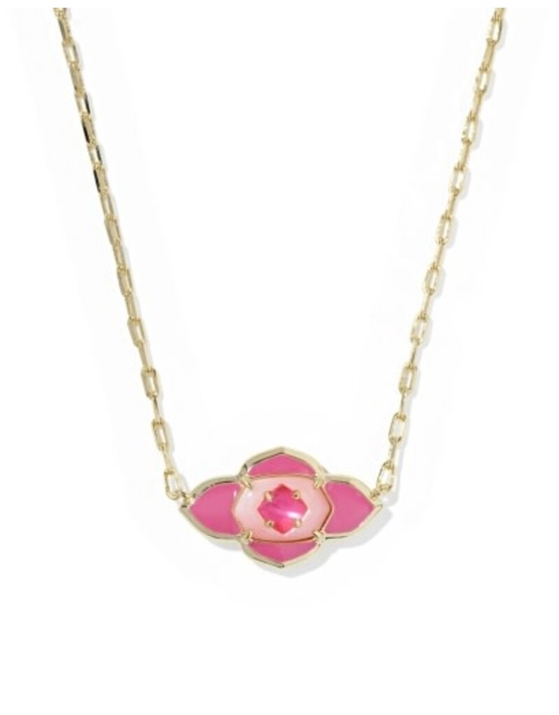 KENDRA SCOTT DESIGN Abbie Medalion Gold Short Pendant Necklace in Hot Pink Mix