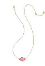 KENDRA SCOTT DESIGN Abbie Medalion Gold Short Pendant Necklace in Hot Pink Mix