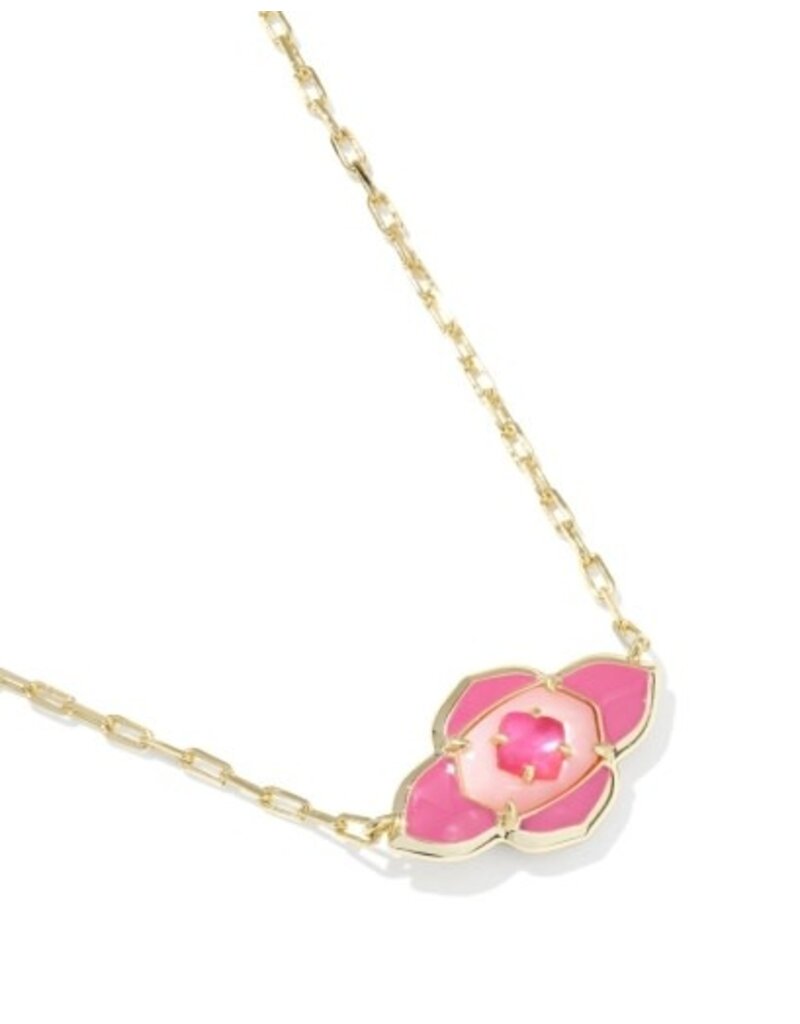 KENDRA SCOTT DESIGN Abbie Medalion Gold Short Pendant Necklace in Hot Pink Mix