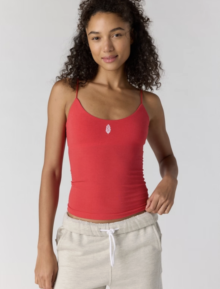 FREE PEOPLE MOVEMENT Skinny Strap Logo Tank in Grapefruit
